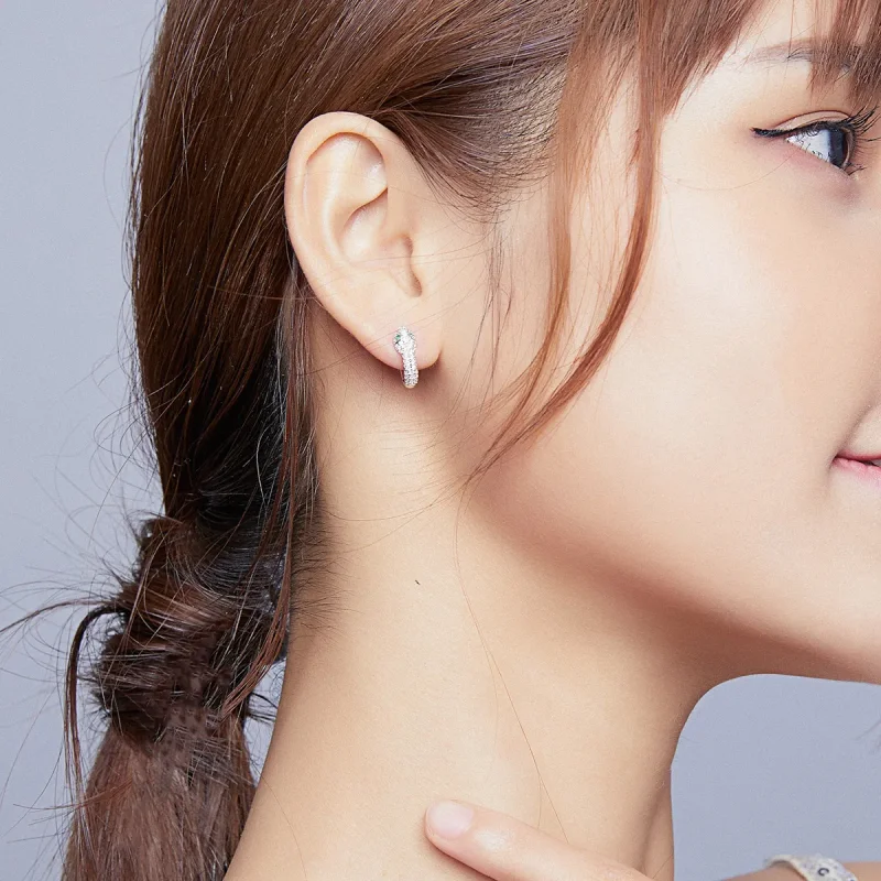 (image for) Pandora Style Silver Hoop Earrings, Lovely Snake - SCE922 - View 6