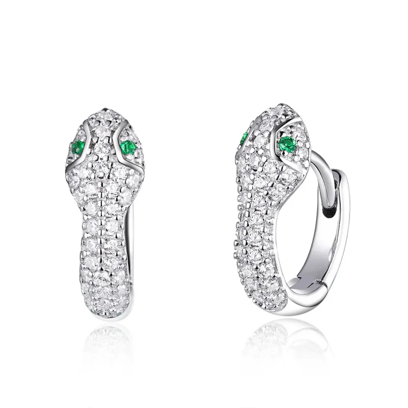 (image for) Pandora Style Silver Hoop Earrings, Lovely Snake - SCE922 - Product Image