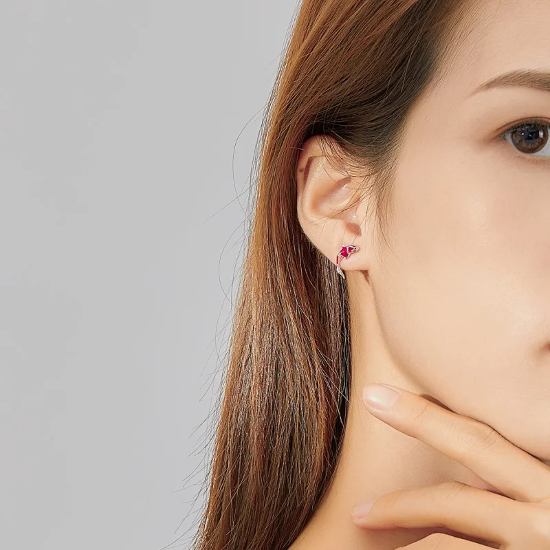 (image for) Pandora Style Silver Hoop Earrings, Lucky Koi, Red Enamel - SCE812 - View 5