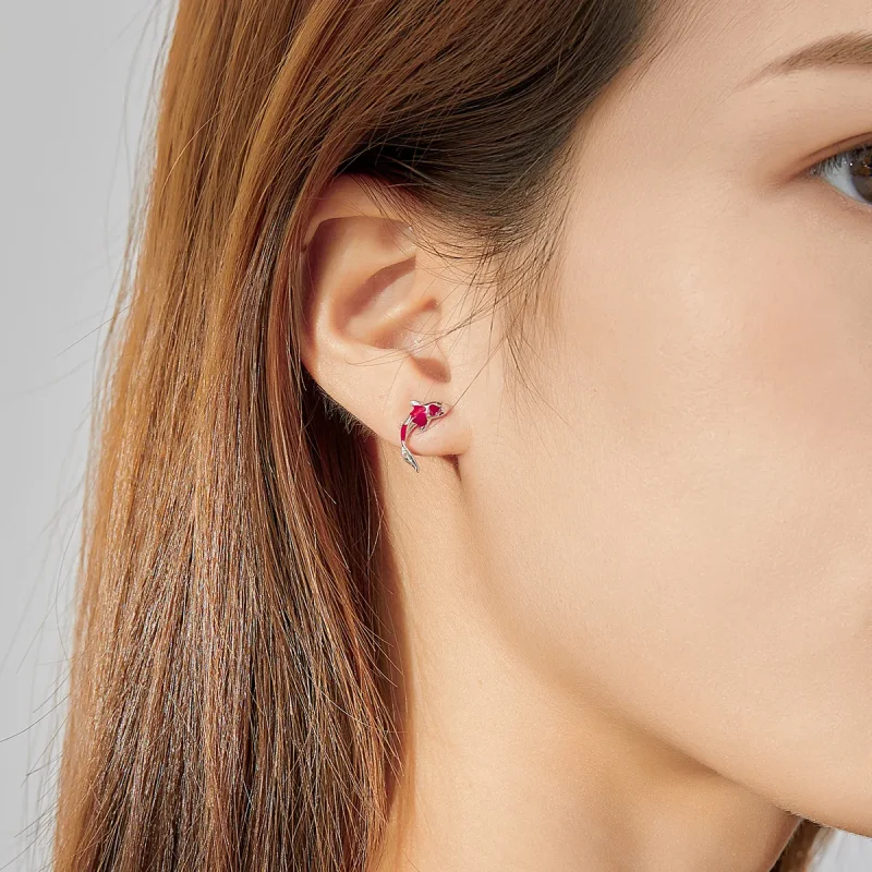 (image for) Pandora Style Silver Hoop Earrings, Lucky Koi, Red Enamel - SCE812 - View 7