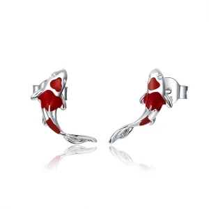 (image for) Pandora Style Silver Hoop Earrings, Lucky Koi, Red Enamel - SCE812