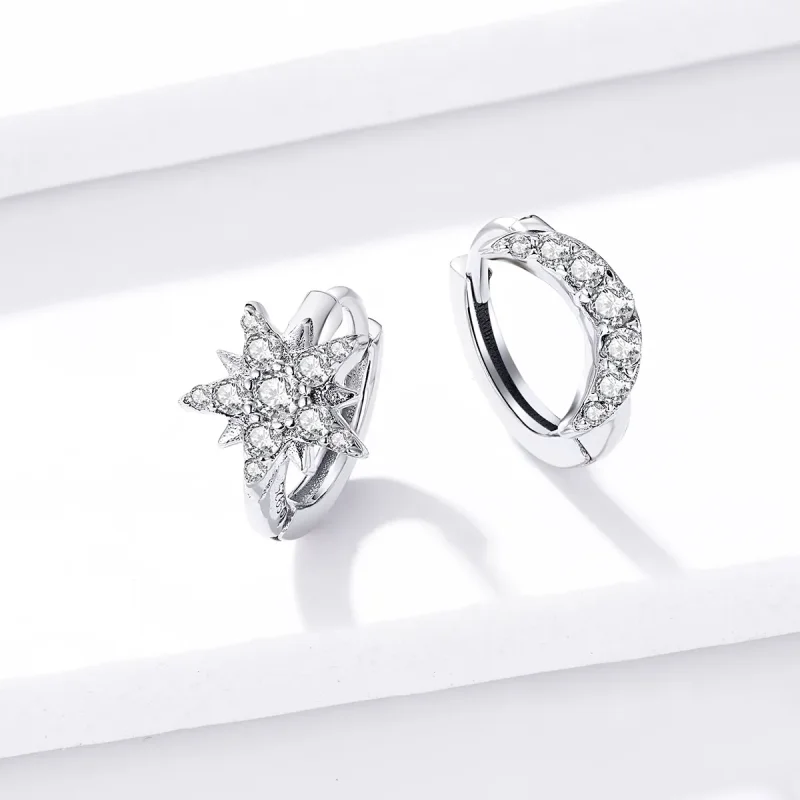 (image for) Pandora Style Silver Hoop Earrings, Moon & Star - BSE289 - View 3