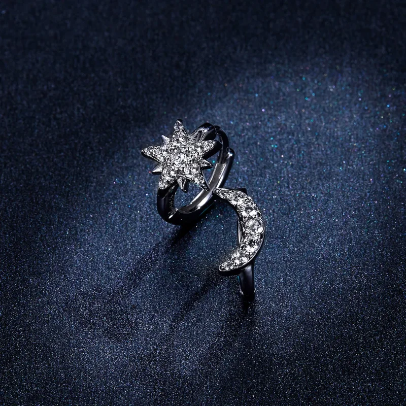 (image for) Pandora Style Silver Hoop Earrings, Moon & Star - BSE289 - View 5