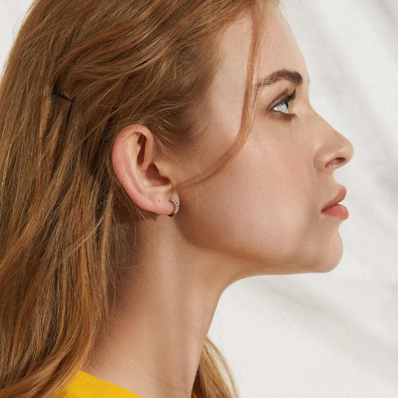 (image for) Pandora Style Silver Hoop Earrings, Moon & Star - BSE289 - View 8