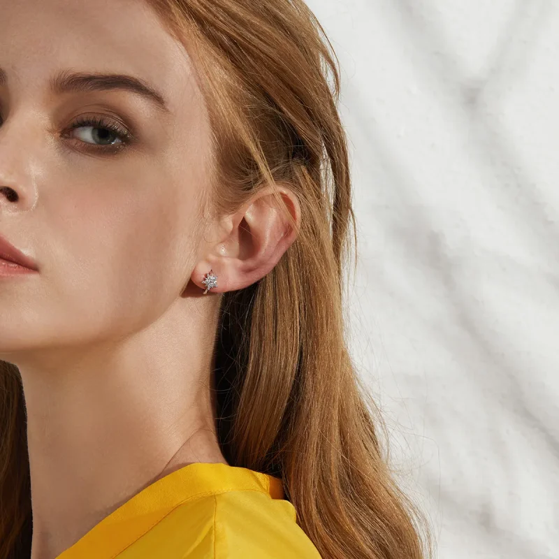 (image for) Pandora Style Silver Hoop Earrings, Moon & Star - BSE289 - View 9