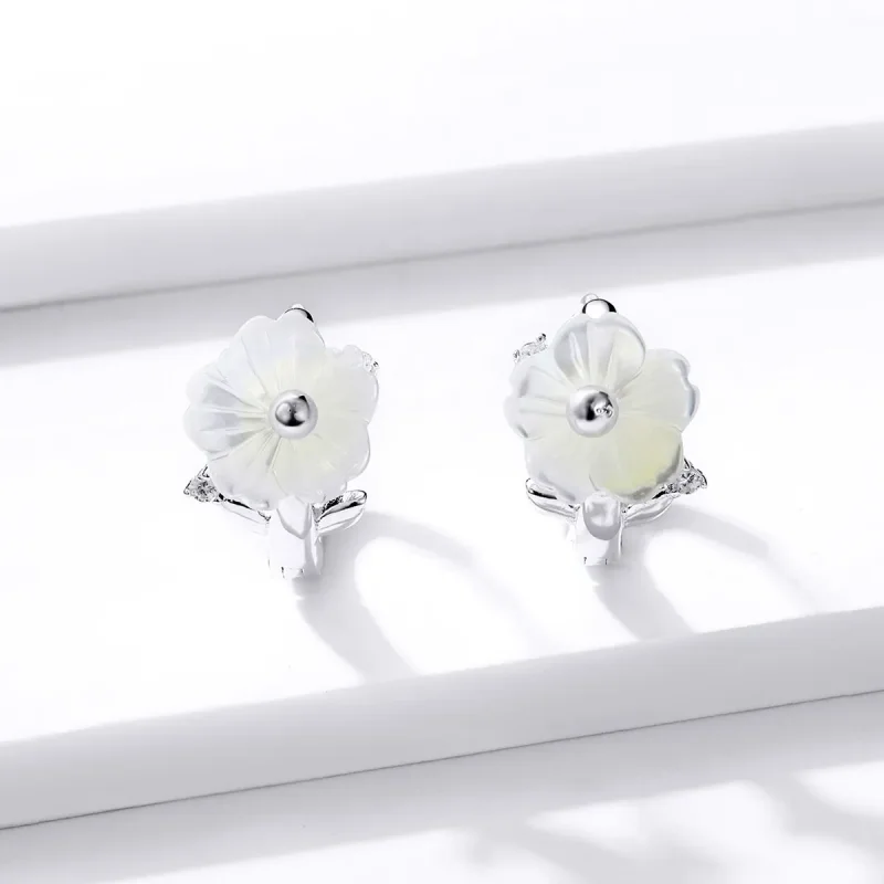 (image for) Pandora Style Silver Hoop Earrings, Pure Flowers - BSE321 - View 2