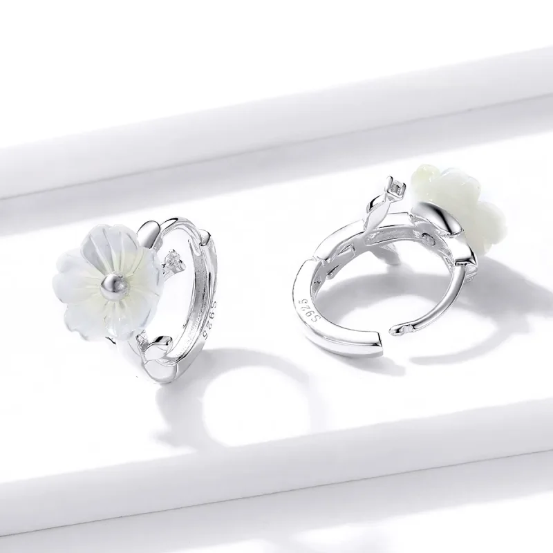 (image for) Pandora Style Silver Hoop Earrings, Pure Flowers - BSE321 - View 4