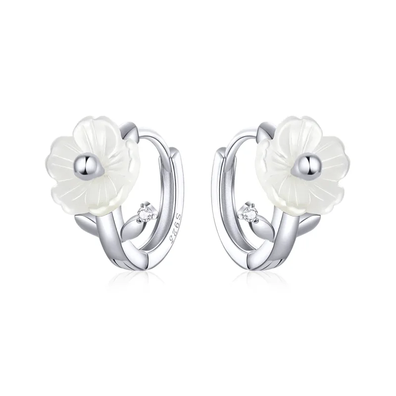 (image for) Pandora Style Silver Hoop Earrings, Pure Flowers - BSE321 - Product Image