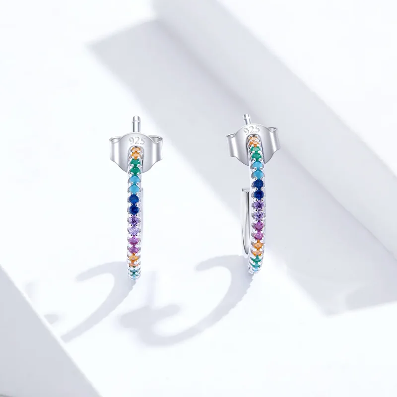 (image for) Pandora Style Silver Hoop Earrings, Rainbow - SCE837 - View 2