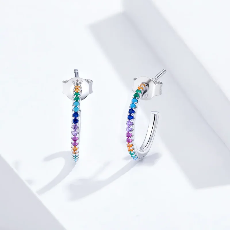 (image for) Pandora Style Silver Hoop Earrings, Rainbow - SCE837 - View 3