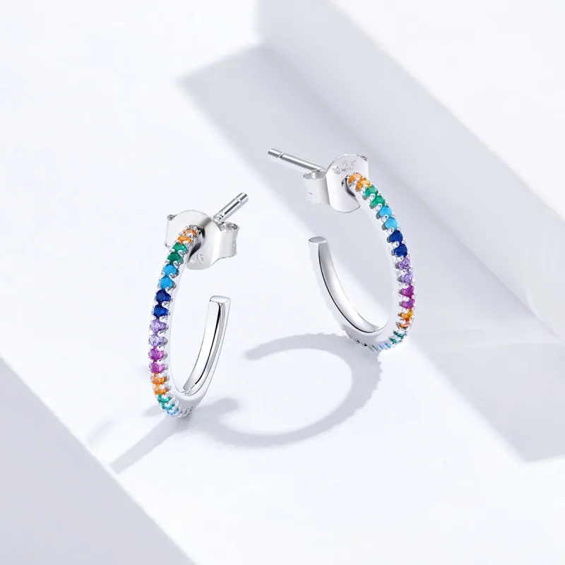 (image for) Pandora Style Silver Hoop Earrings, Rainbow - SCE837 - View 4