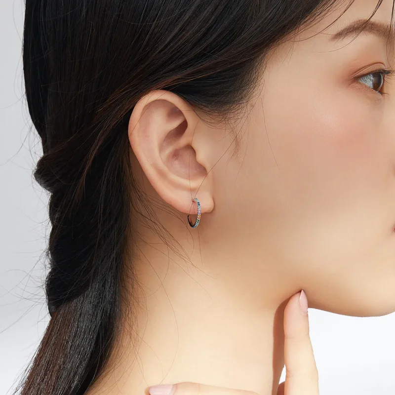 (image for) Pandora Style Silver Hoop Earrings, Rainbow - SCE837 - View 5