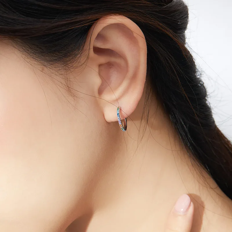 (image for) Pandora Style Silver Hoop Earrings, Rainbow - SCE837 - View 6