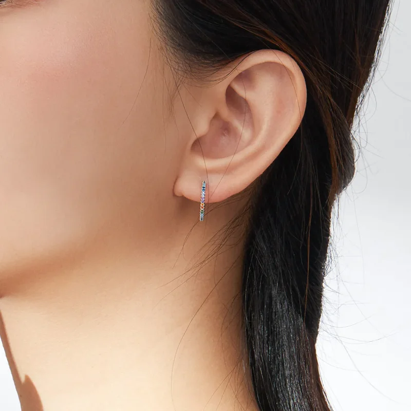 (image for) Pandora Style Silver Hoop Earrings, Rainbow - SCE837 - View 7