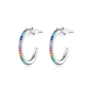 (image for) Pandora Style Silver Hoop Earrings, Rainbow - SCE837
