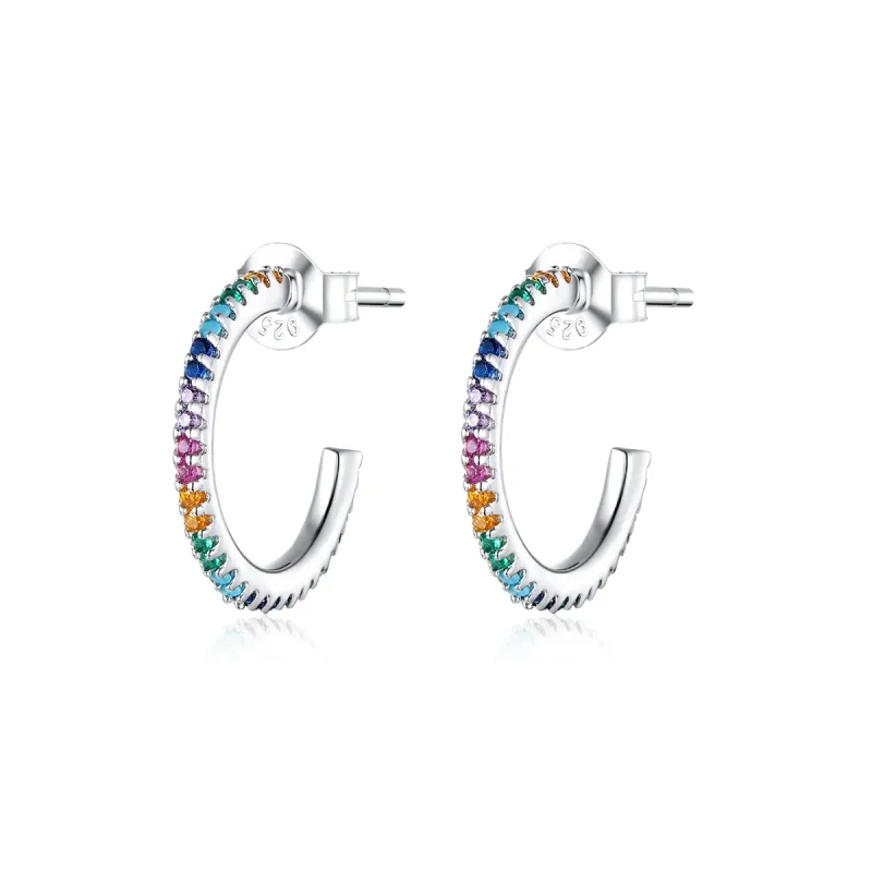 (image for) Pandora Style Silver Hoop Earrings, Rainbow - SCE837 - Product Image