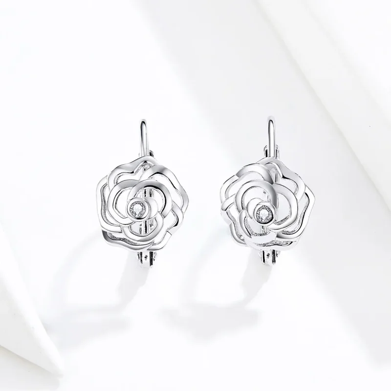 (image for) Pandora Style Silver Hoop Earrings, Rose - SCE745 - View 3