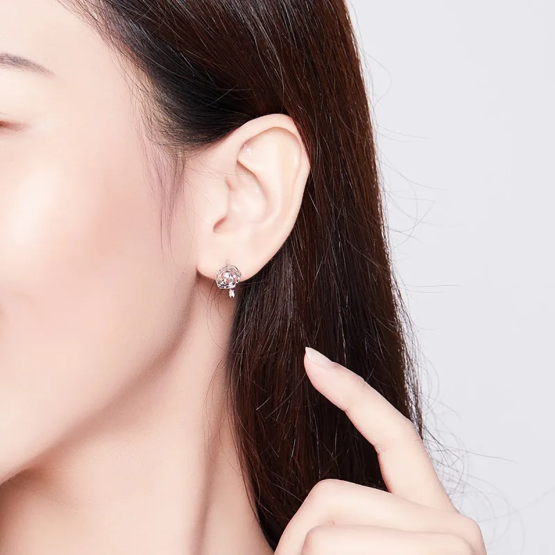 (image for) Pandora Style Silver Hoop Earrings, Rose - SCE745 - View 5