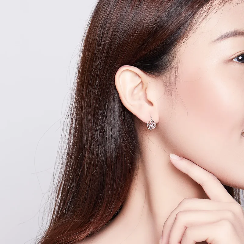 (image for) Pandora Style Silver Hoop Earrings, Rose - SCE745 - View 6