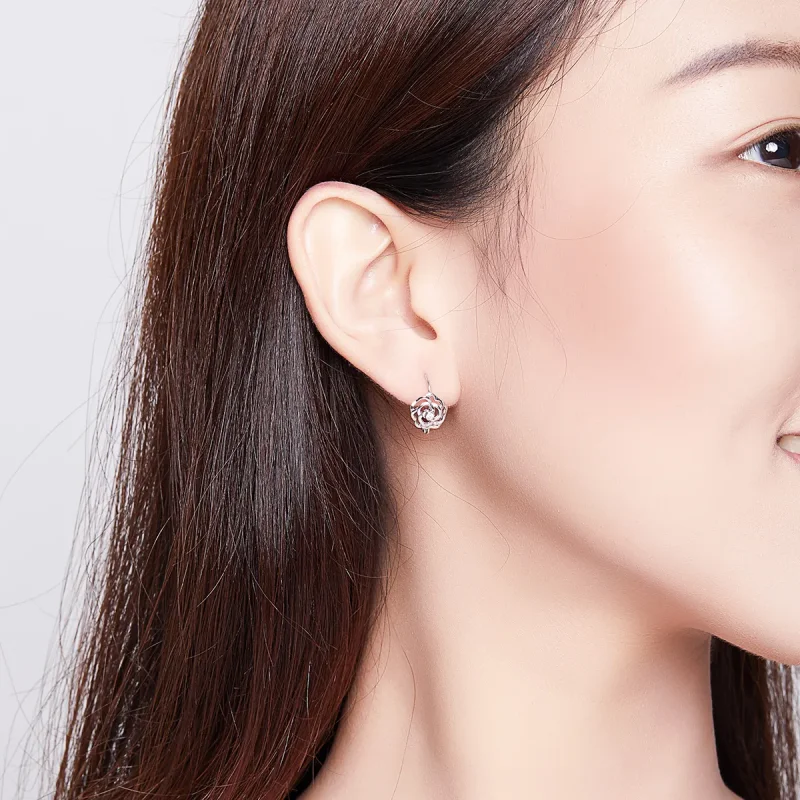 (image for) Pandora Style Silver Hoop Earrings, Rose - SCE745 - View 7