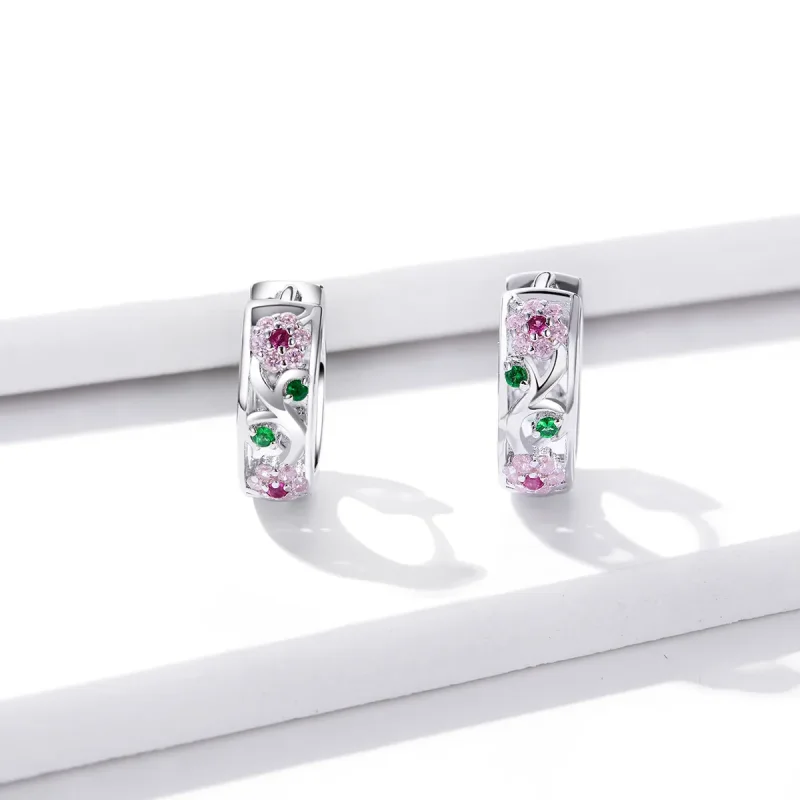 (image for) Pandora Style Silver Hoop Earrings, Secret Garden - BSE403 - View 2