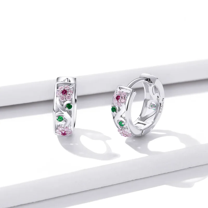 (image for) Pandora Style Silver Hoop Earrings, Secret Garden - BSE403 - View 3