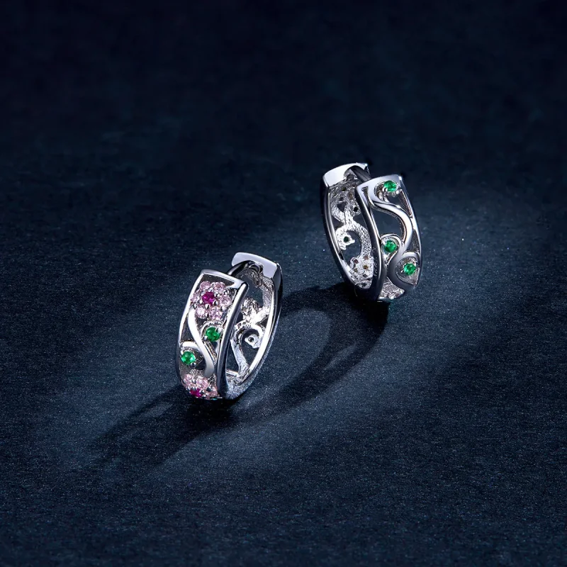 (image for) Pandora Style Silver Hoop Earrings, Secret Garden - BSE403 - View 5