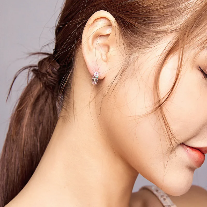 (image for) Pandora Style Silver Hoop Earrings, Secret Garden - BSE403 - View 6