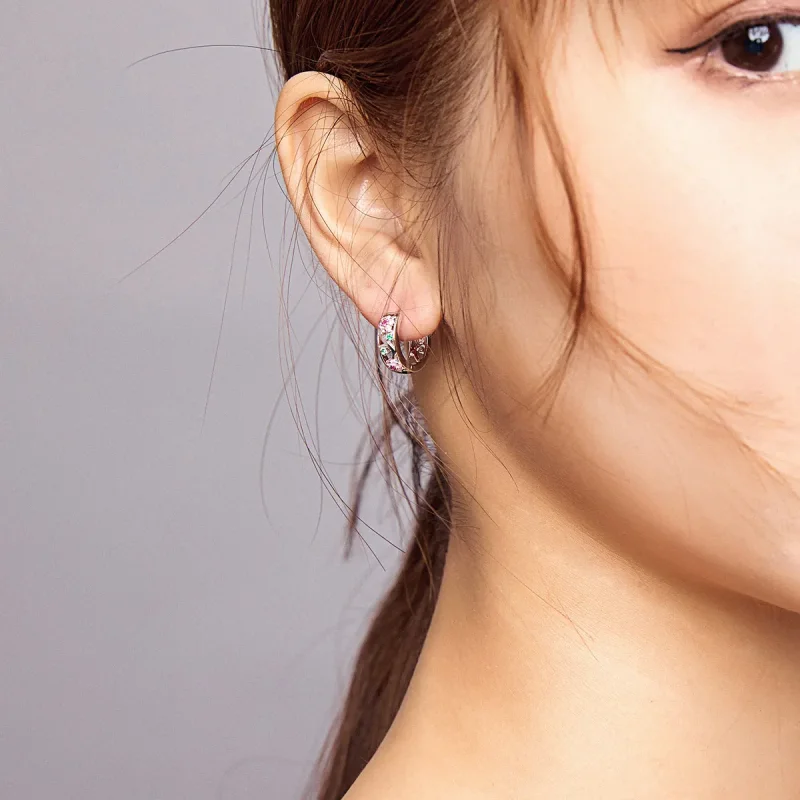 (image for) Pandora Style Silver Hoop Earrings, Secret Garden - BSE403 - View 7