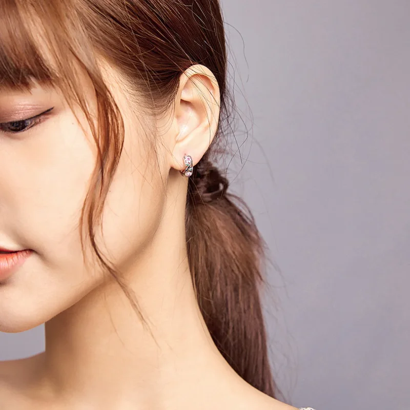 (image for) Pandora Style Silver Hoop Earrings, Secret Garden - BSE403 - View 8