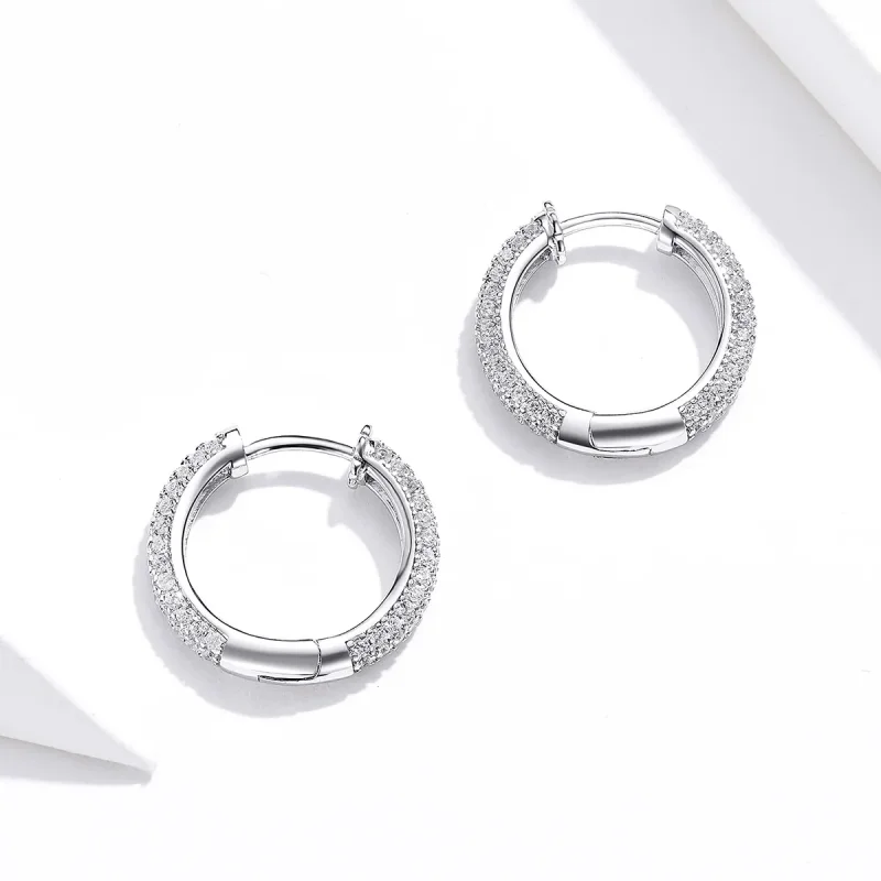 (image for) Pandora Style Silver Hoop Earrings, Shining - BSE300 - View 2