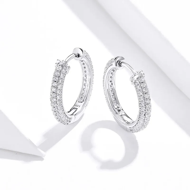 (image for) Pandora Style Silver Hoop Earrings, Shining - BSE300 - View 4