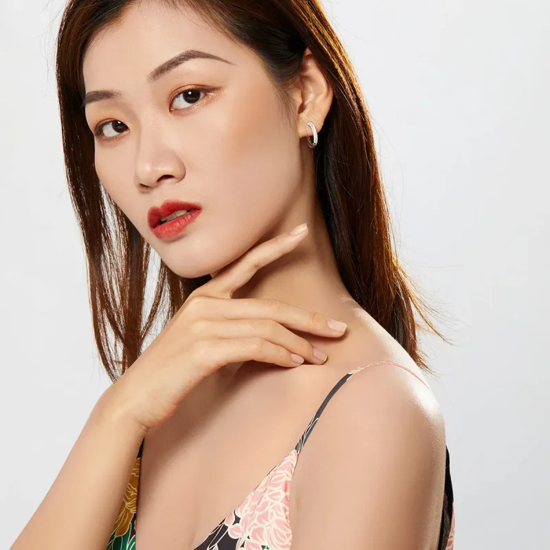 (image for) Pandora Style Silver Hoop Earrings, Shining - BSE300 - View 6