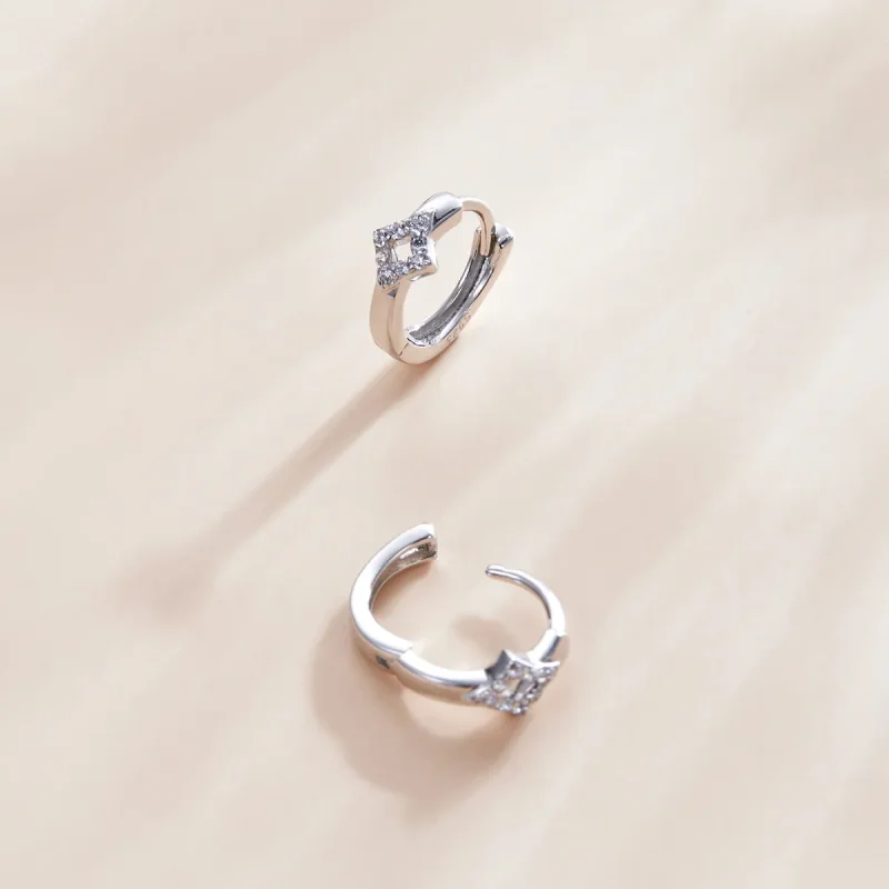 (image for) Pandora Style Silver Hoop Earrings, Shining Diamond - SCE1048 - View 2