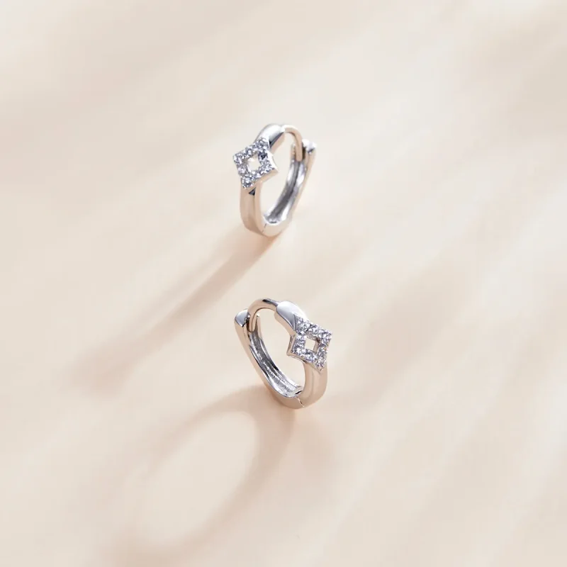 (image for) Pandora Style Silver Hoop Earrings, Shining Diamond - SCE1048 - View 3