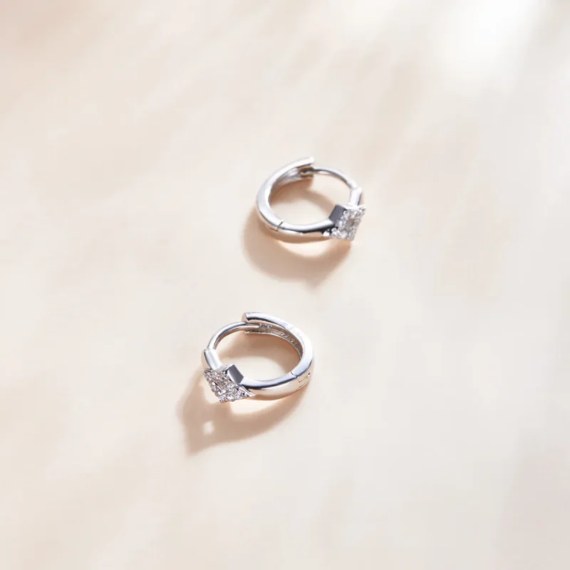 (image for) Pandora Style Silver Hoop Earrings, Shining Diamond - SCE1048 - View 4