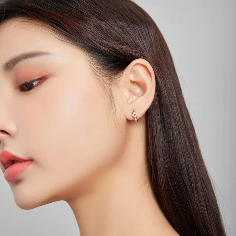 (image for) Pandora Style Silver Hoop Earrings, Shining Diamond - SCE1048 - View 6