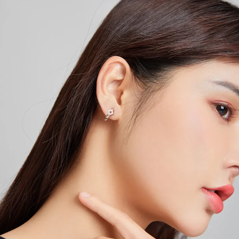 (image for) Pandora Style Silver Hoop Earrings, Shining Diamond - SCE1048 - View 7