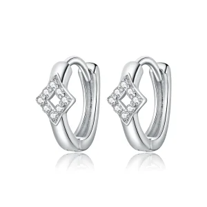 (image for) Pandora Style Silver Hoop Earrings, Shining Diamond - SCE1048
