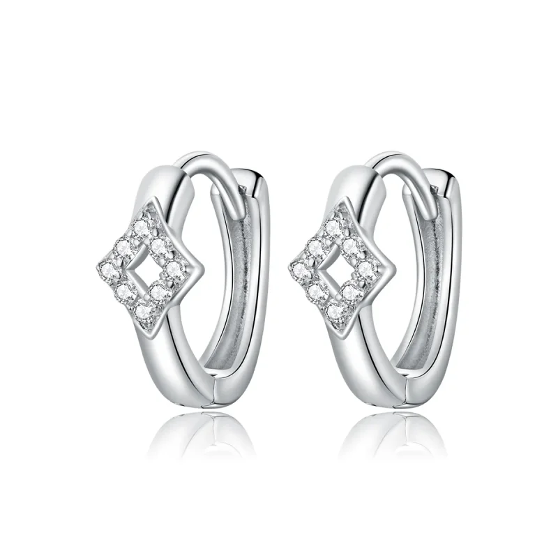 (image for) Pandora Style Silver Hoop Earrings, Shining Diamond - SCE1048 - Product Image