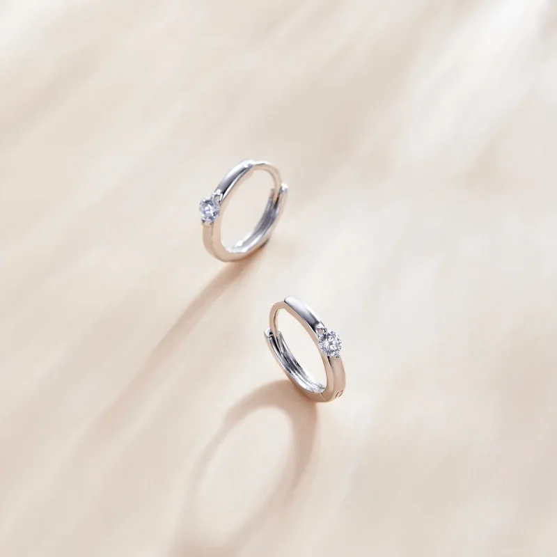 (image for) Pandora Style Silver Hoop Earrings, Shining Diamond - SCE1050-A - View 2