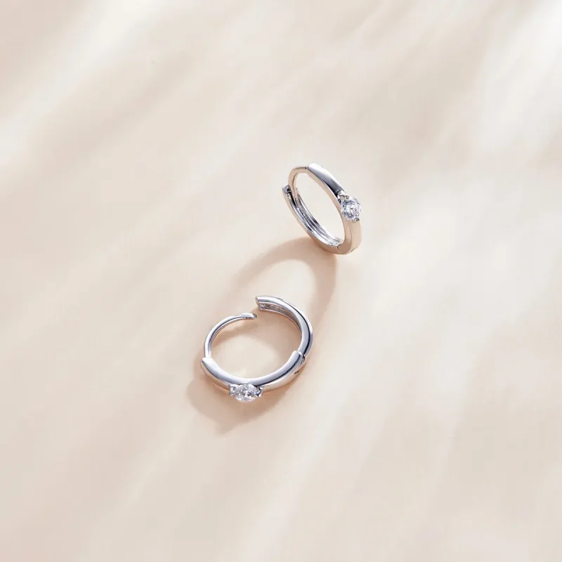 (image for) Pandora Style Silver Hoop Earrings, Shining Diamond - SCE1050-A - View 3