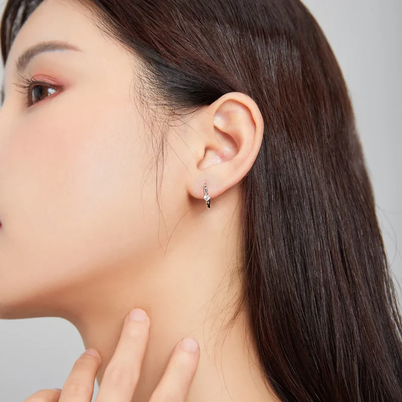 (image for) Pandora Style Silver Hoop Earrings, Shining Diamond - SCE1050-A - View 6