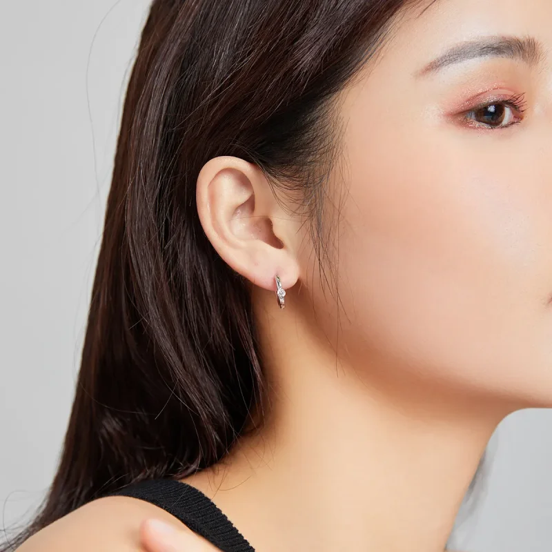 (image for) Pandora Style Silver Hoop Earrings, Shining Diamond - SCE1050-A - View 7