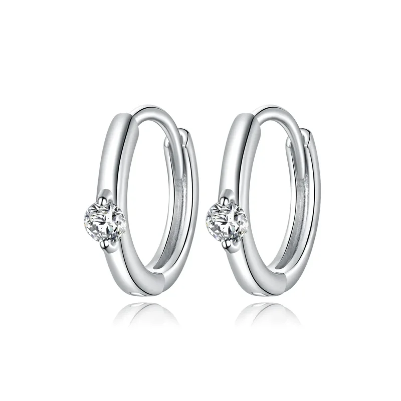 (image for) Pandora Style Silver Hoop Earrings, Shining Diamond - SCE1050-A - Product Image