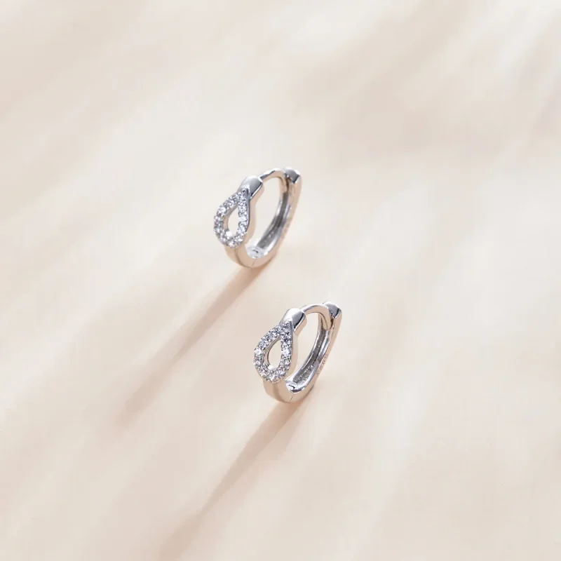 (image for) Pandora Style Silver Hoop Earrings, Shining Drops - SCE1046 - View 2
