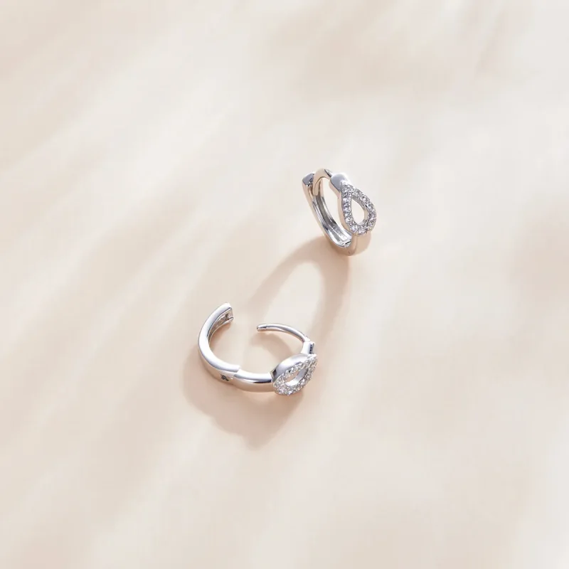 (image for) Pandora Style Silver Hoop Earrings, Shining Drops - SCE1046 - View 3
