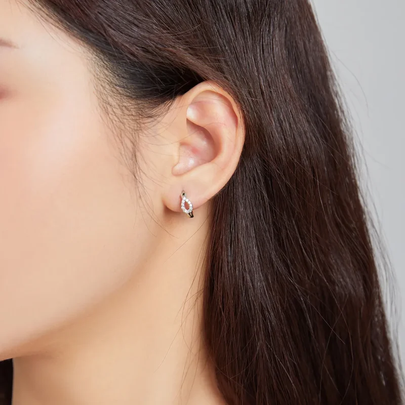 (image for) Pandora Style Silver Hoop Earrings, Shining Drops - SCE1046 - View 5