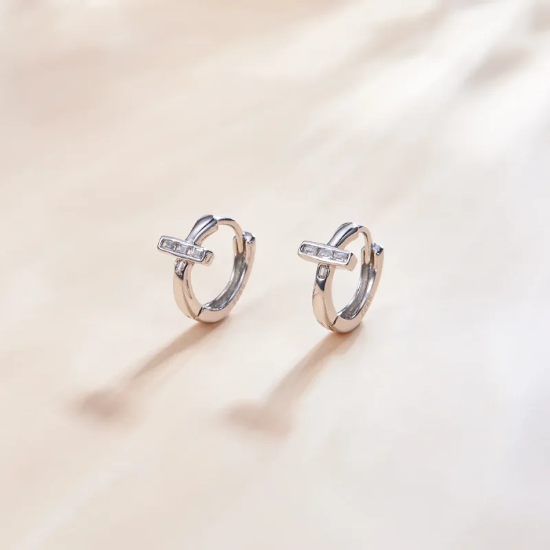 (image for) Pandora Style Silver Hoop Earrings, Shining - SCE1041 - View 4