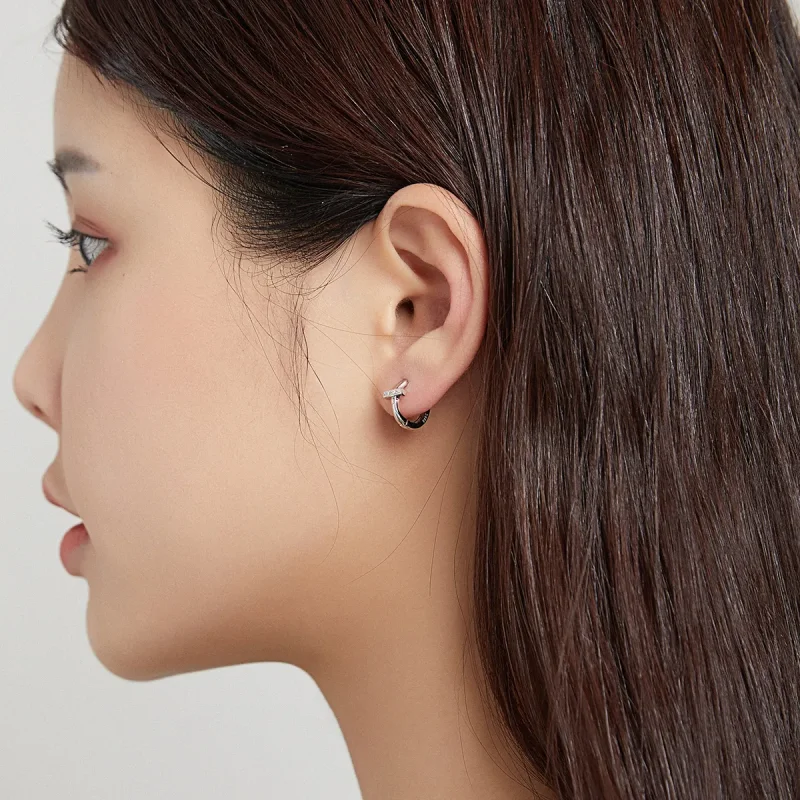 (image for) Pandora Style Silver Hoop Earrings, Shining - SCE1041 - View 6